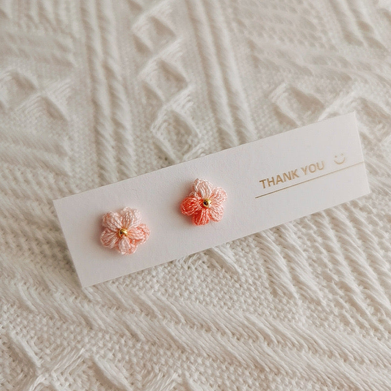 Crochet Handmade Earrings with Puff Flowers