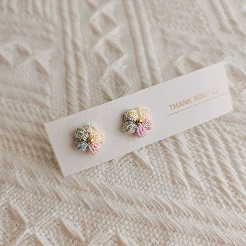 Crochet Handmade Earrings with Puff Flowers