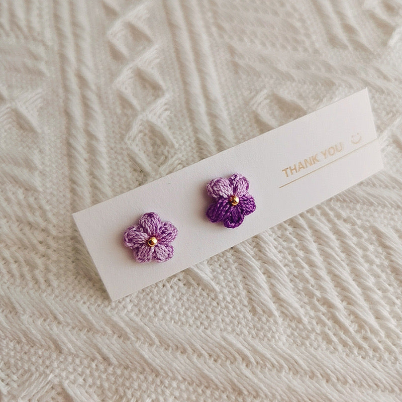 Crochet Handmade Earrings with Puff Flowers