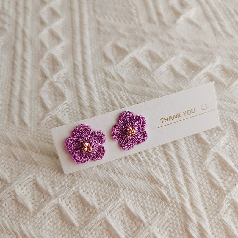 Crochet Handmade Earrings with Puff Flowers