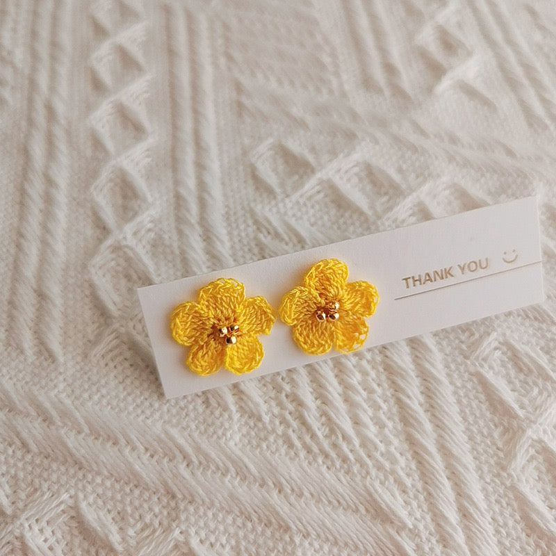 Crochet Handmade Earrings with Puff Flowers