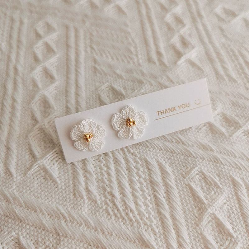 Crochet Handmade Earrings with Puff Flowers