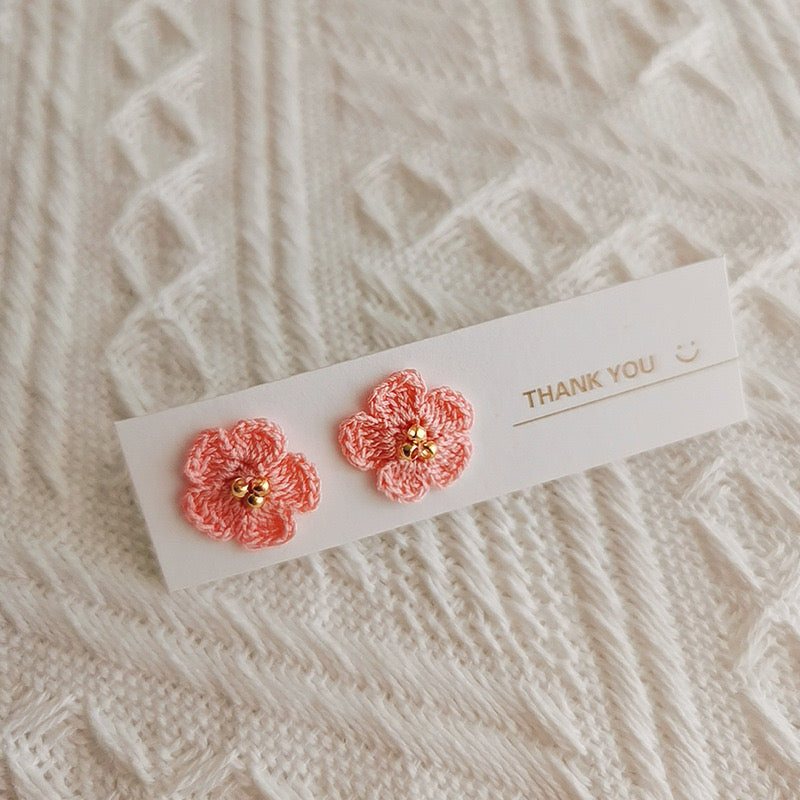 Crochet Handmade Earrings with Puff Flowers