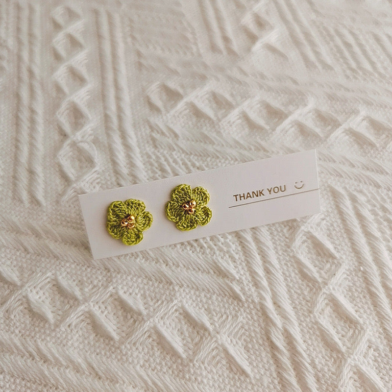 Crochet Handmade Earrings with Puff Flowers