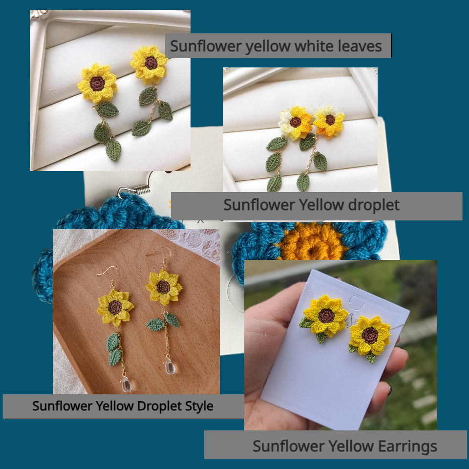 Handmade earrings, sunflower shaped earrings, micro crochet jewelry, Handmade Crochet, niche style jewelry, a gift for girls and women